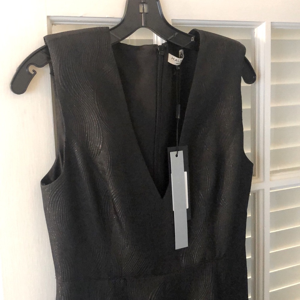 Halston Heritage NWT Black Metallic Jacquard Trumpet Gown
